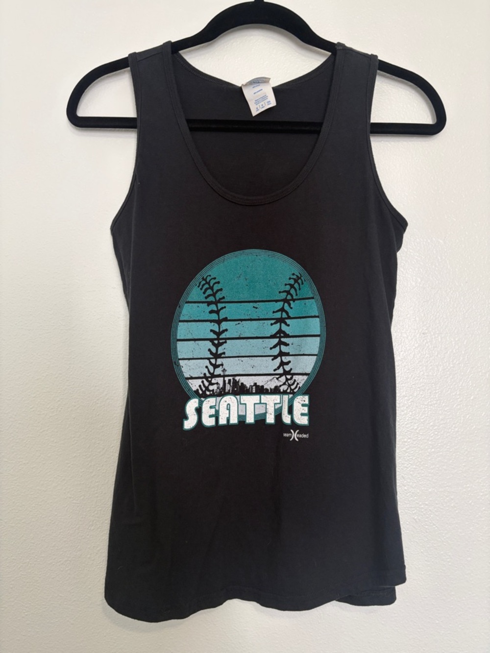 Seattle Baseball Graphic Tank Top – Women’s Small – Black Retro Skyline Tee